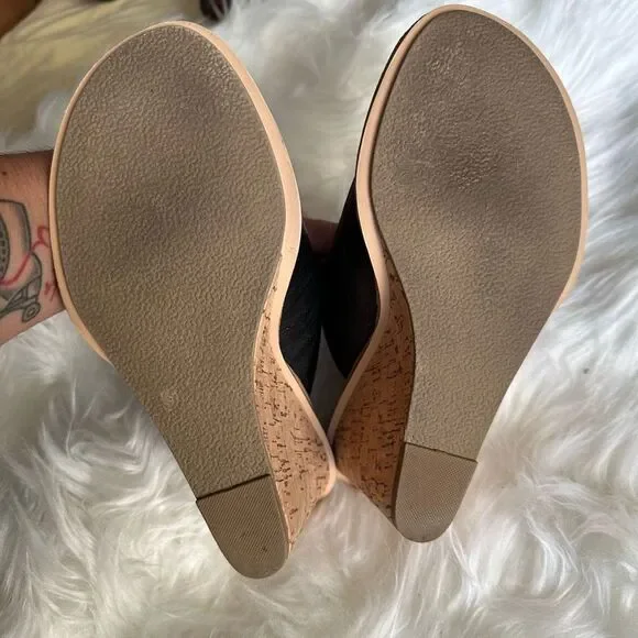 Charming Charlies black peep toe wedge cork heel - Picture 8 of 9